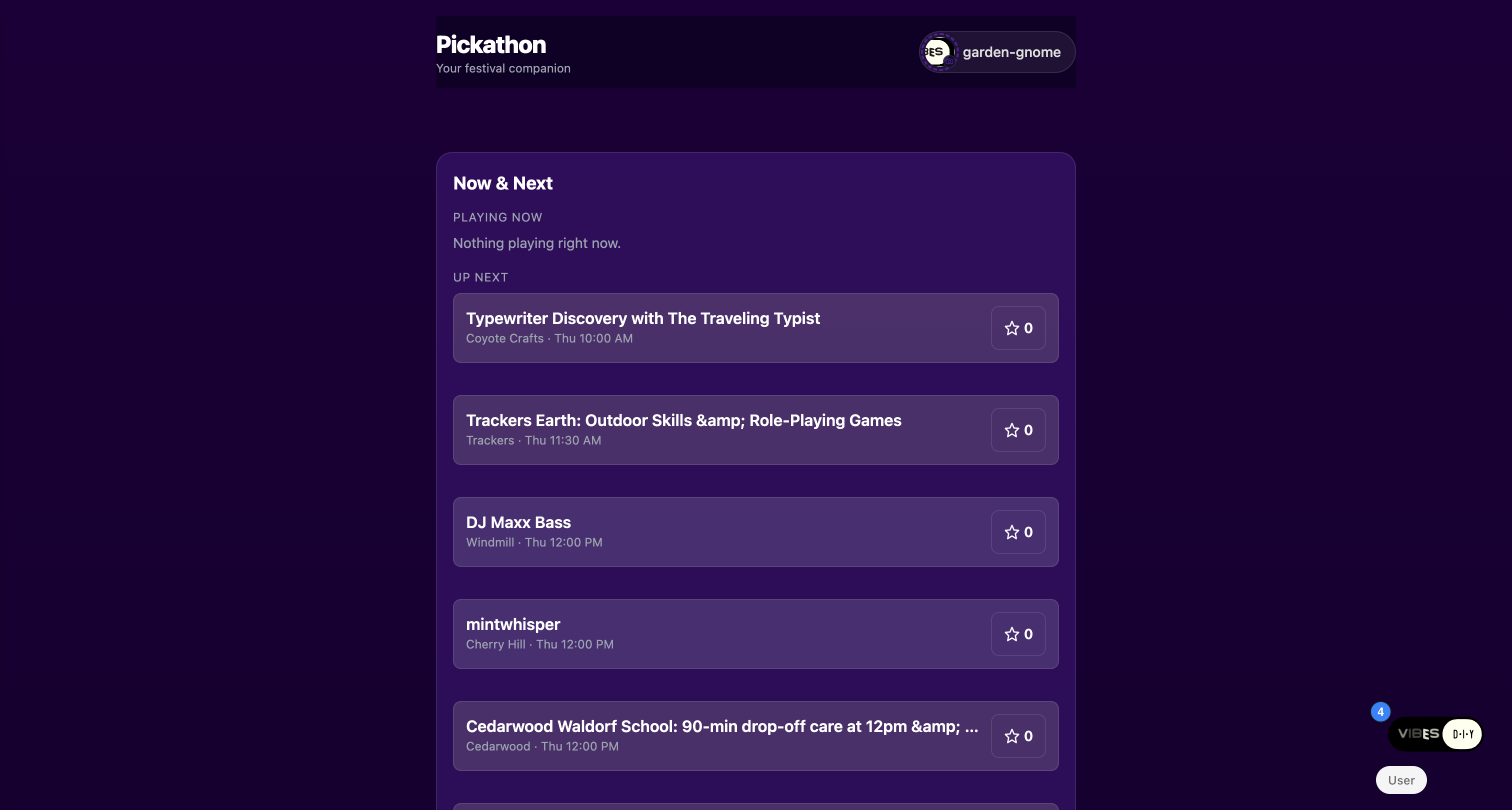 The Pickathon app regenerated from a single prompt, loading the real festival lineup