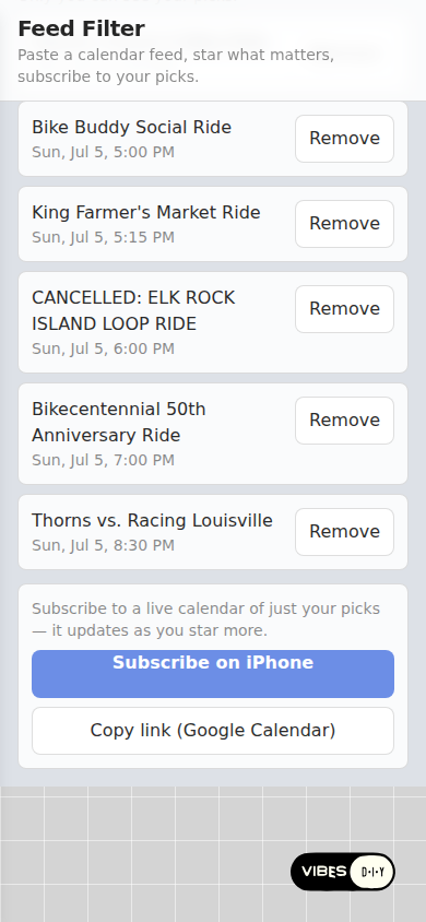 Feed Filter, a generated app that filters a pasted calendar feed into your own subscription