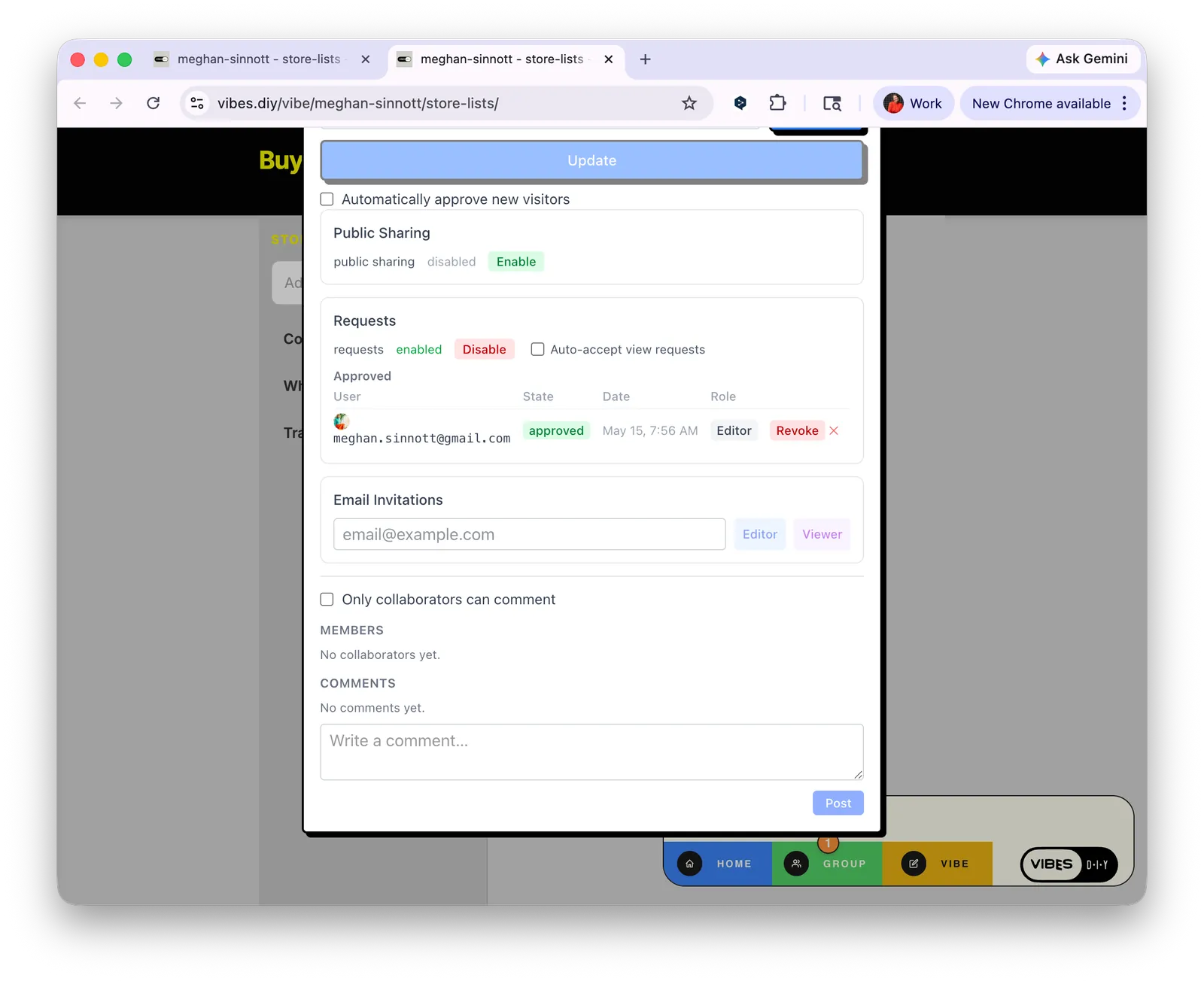 Request approved — user now shown as Editor