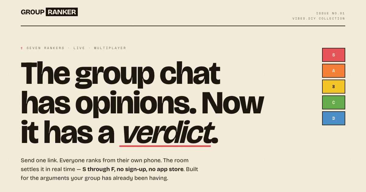 Group Ranker, one of the live app collections in the catalog